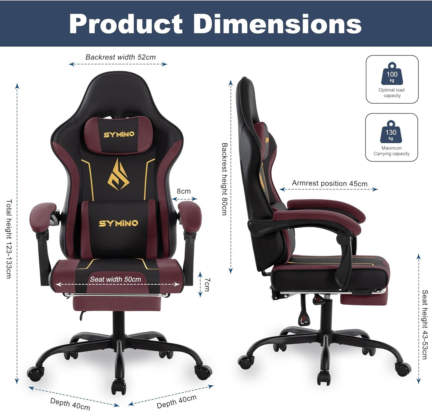 Ergonomic Gaming Chair Recliner w/ Footrest Lumbar PU Leather Red