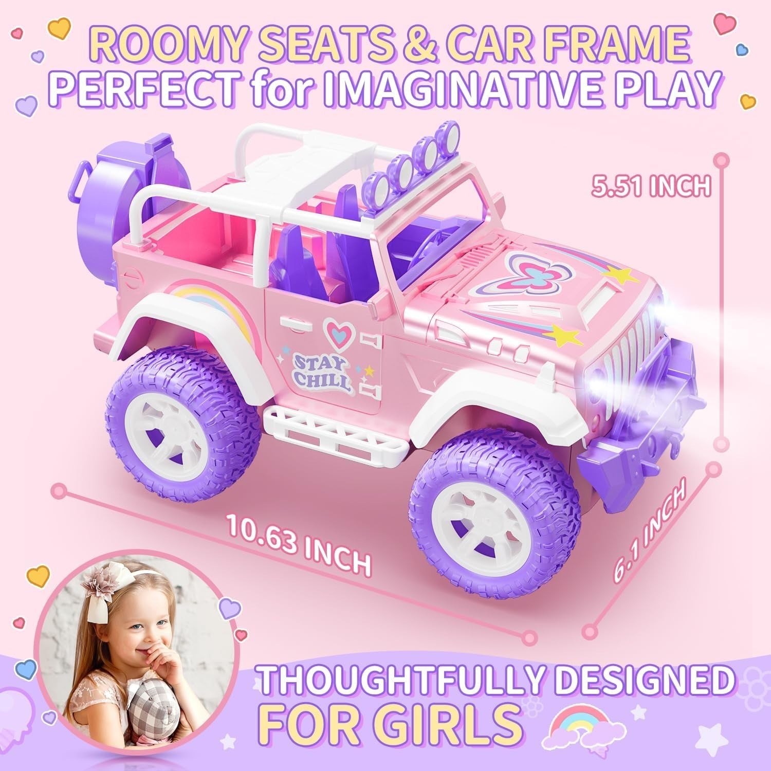Pink 1:16 RC Car for Girls with Fog Mist & Music 2.4GHz SUV Toy Gift