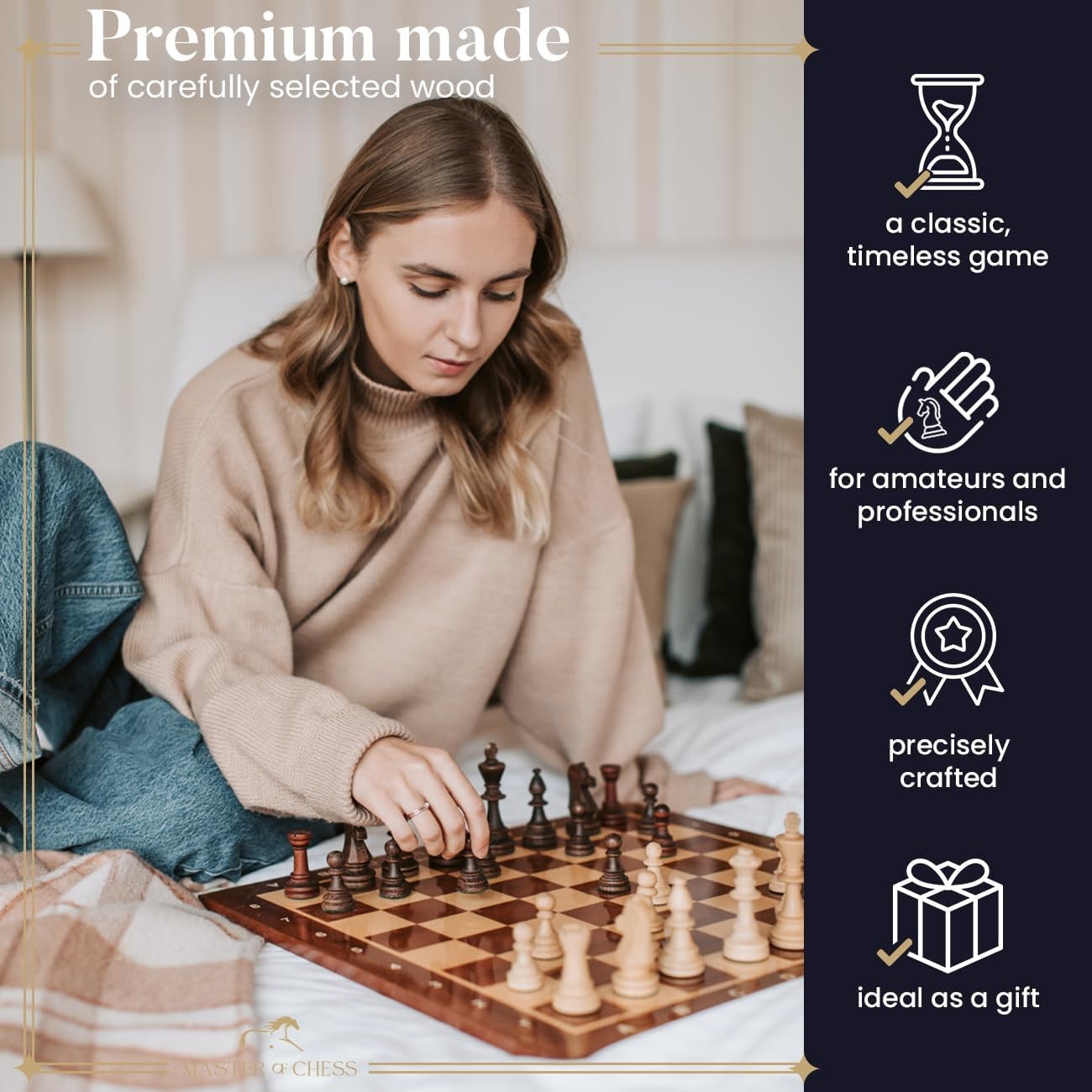 Staunton Tournament Wooden Chess Pieces Set | Handcrafted Weighted 85mm King
