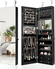 LED Mirror Jewelry Armoire Wall or Door Mount Lockable Makeup Storage