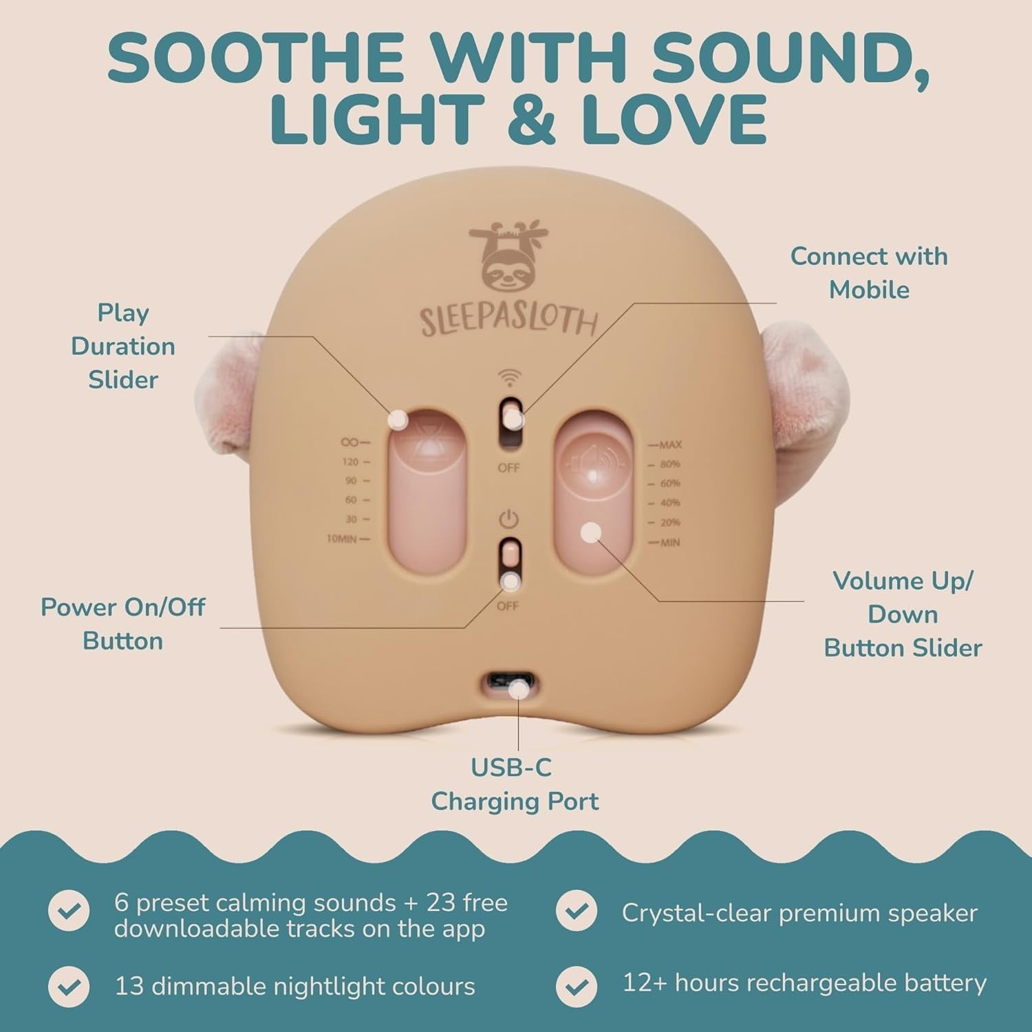 Baby Sound Machine White Noise Night Light Voice Recorder Sleep Aid
