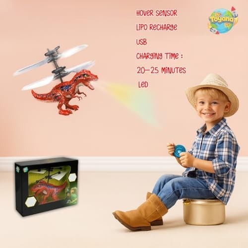 Toyana LED Flying Dinosaur Drone for Kids 6+ | Gesture Control RC Dragon Toy