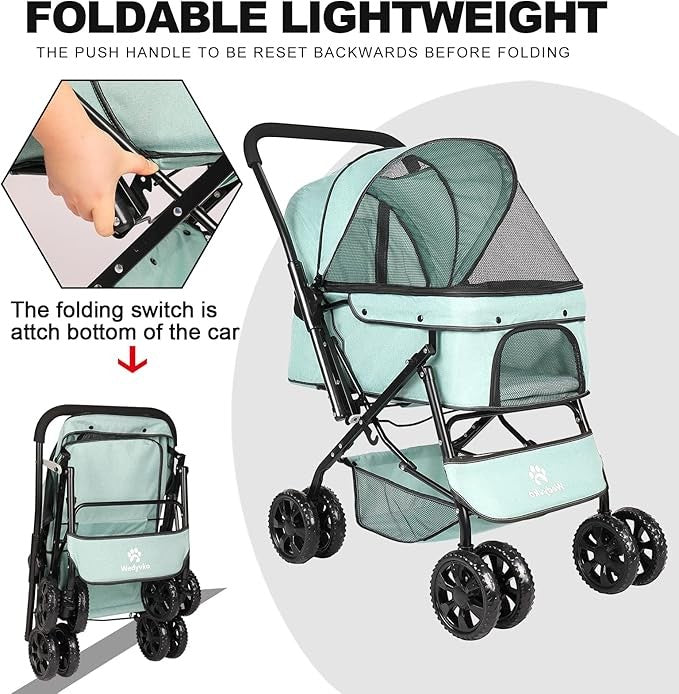 Pet Stroller Foldable Dog Cat Pushchair 360° Wheels Lightweight Travel Pram