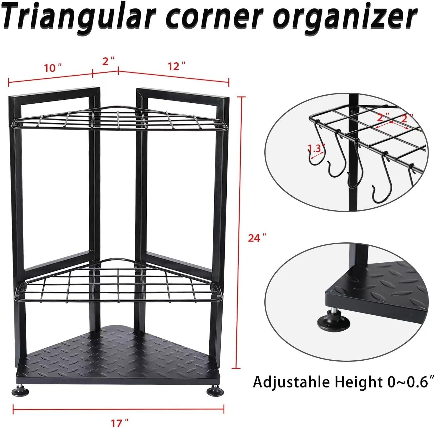 Triangle Corner Tool Rack 43x30x61cm Free-Standing Garden & Garage Organizer