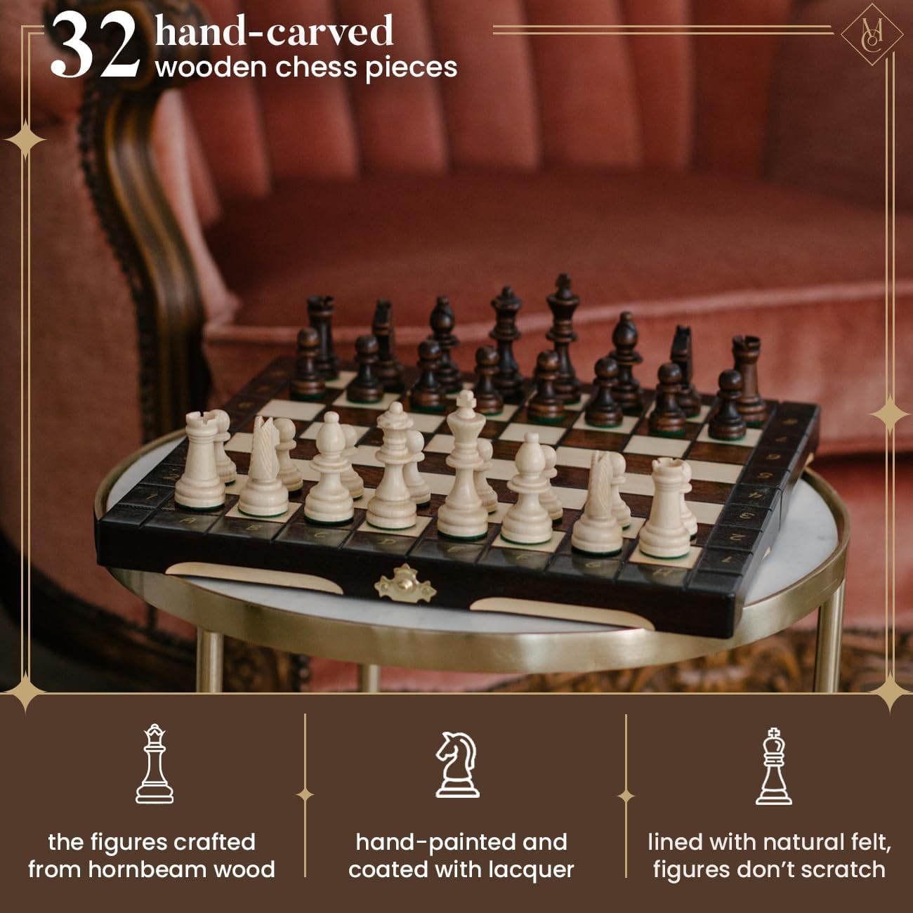 Portable Wooden Chess Set 29cm | Handcrafted Champion Board with Pieces | Travel