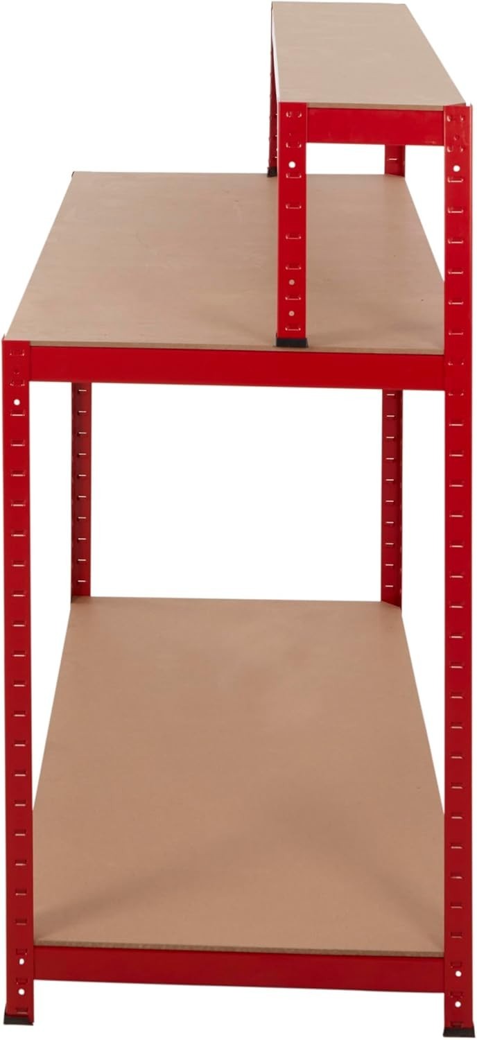 Heavy Duty Red Garage Workbench 600kg Capacity with Upper & Lower Shelves 120cm