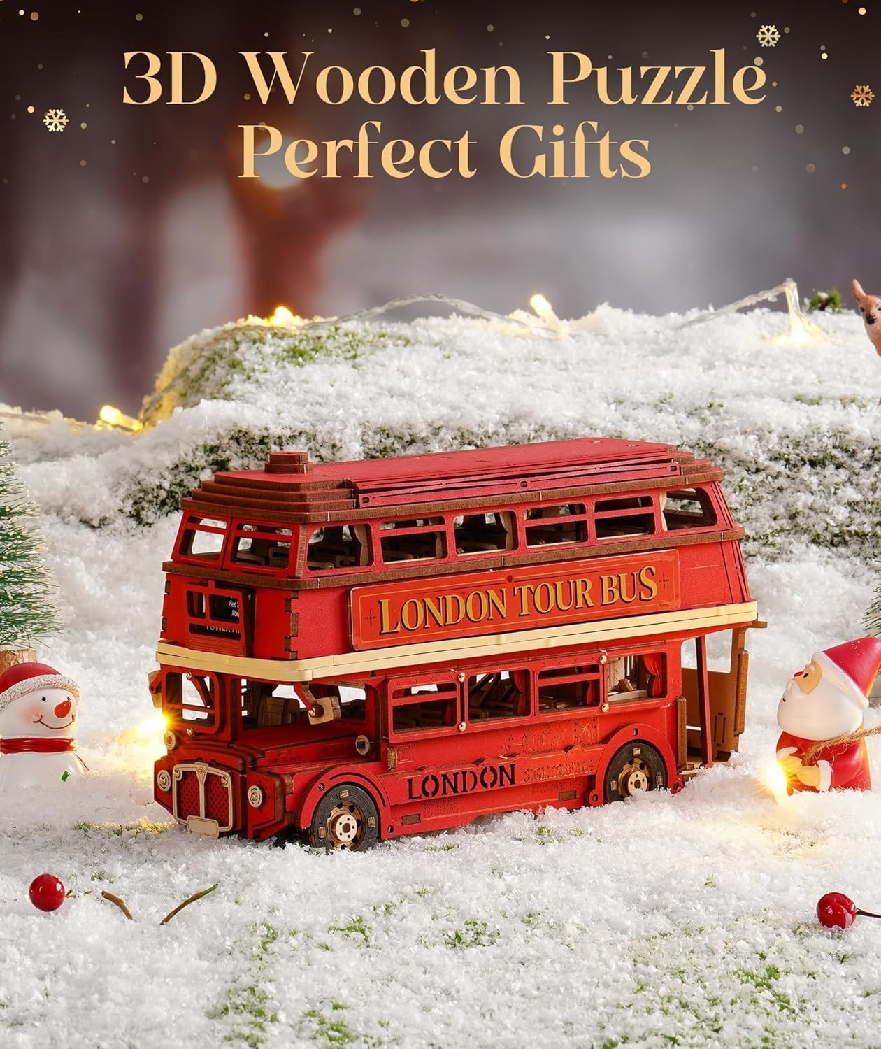 3D Wooden London Bus Puzzle Model Kit, Easy DIY Craft with Realistic Detail