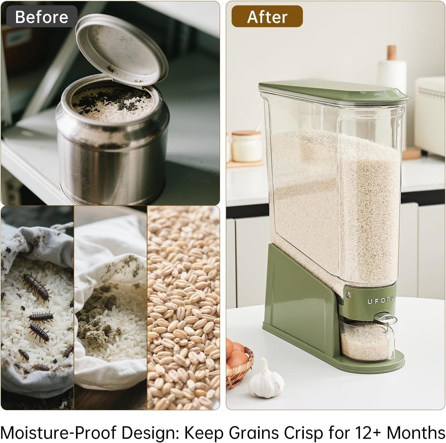 11LBS Slim Rice Dispenser BPA Free Airtight Bin