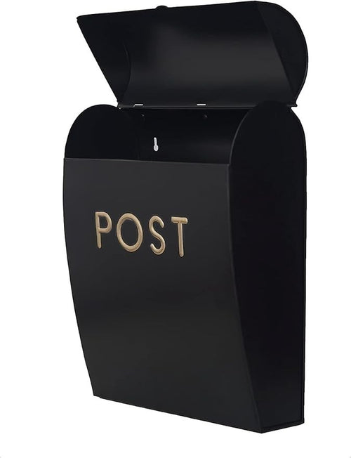 Wall Mounted Lockable Post Box Black Aluminium Weatherproof Mailbox Large