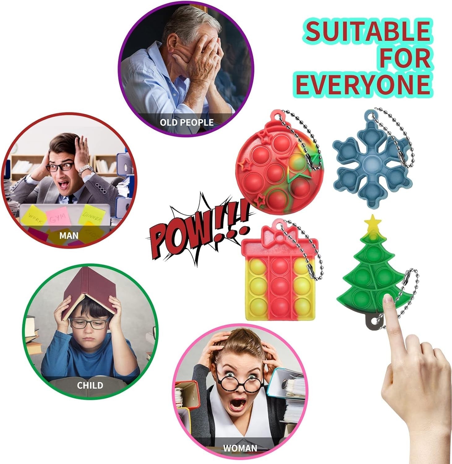 60pcs Christmas Mini Pop Keychain Fidget Toys Stress Relief Silicone Set
