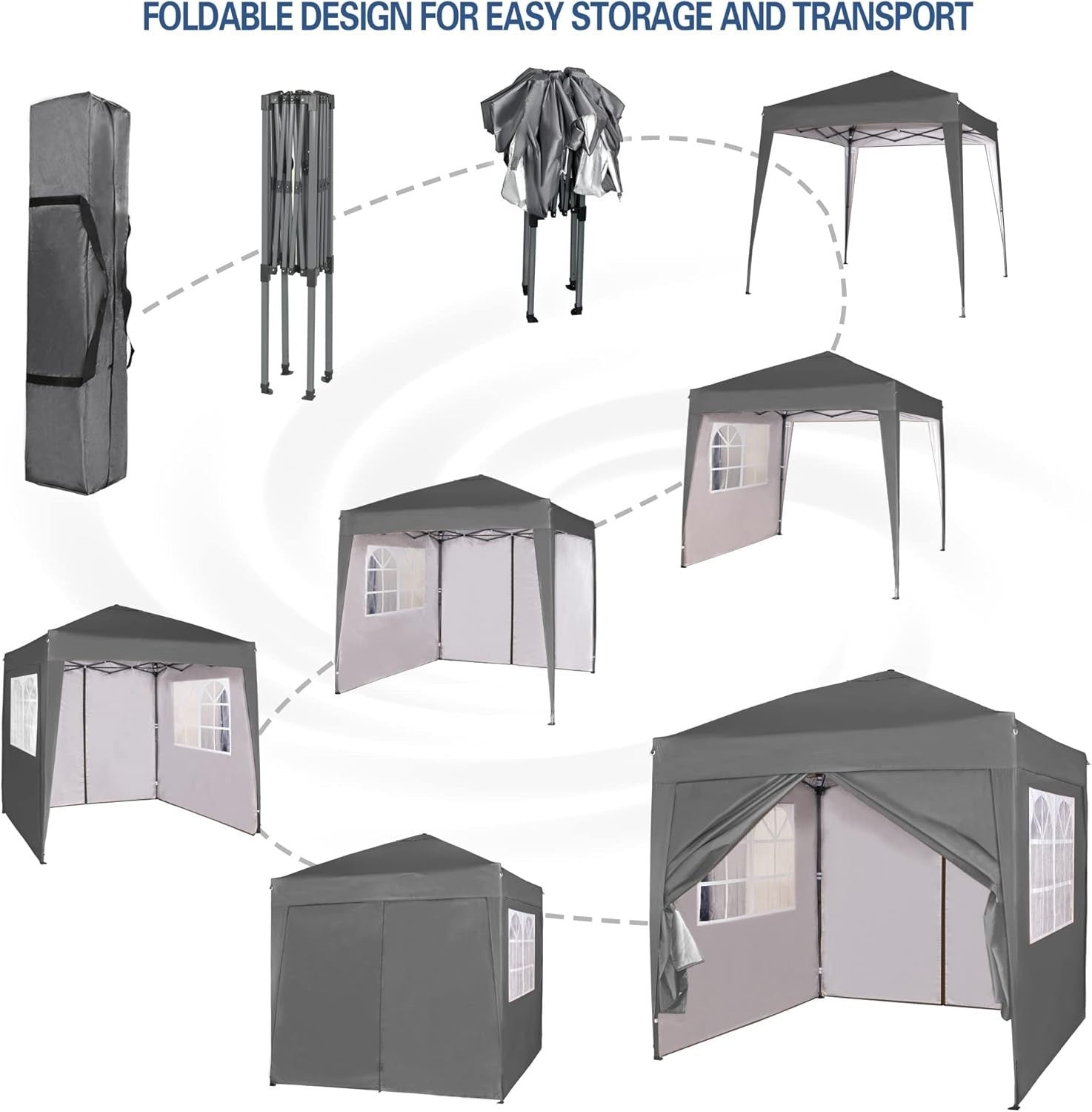 2x2m Pop Up Gazebo Waterproof w/ Sides Grey Silver Protective Canopy