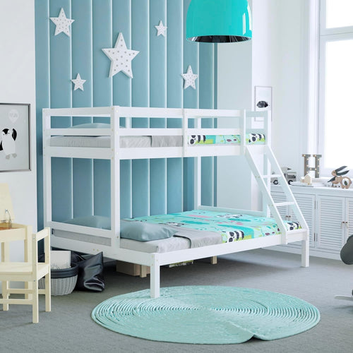 Triple Bunk Bed White Wooden Frame Kids Sleeper with Ladder 4FT 3FT Safe