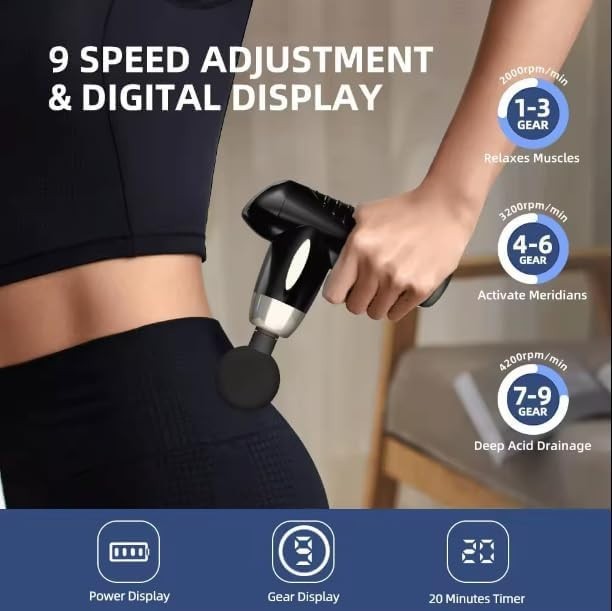 Mini Deep Tissue Massage Gun Portable Muscle Relief 5 Heads 6 Speeds Pain Care
