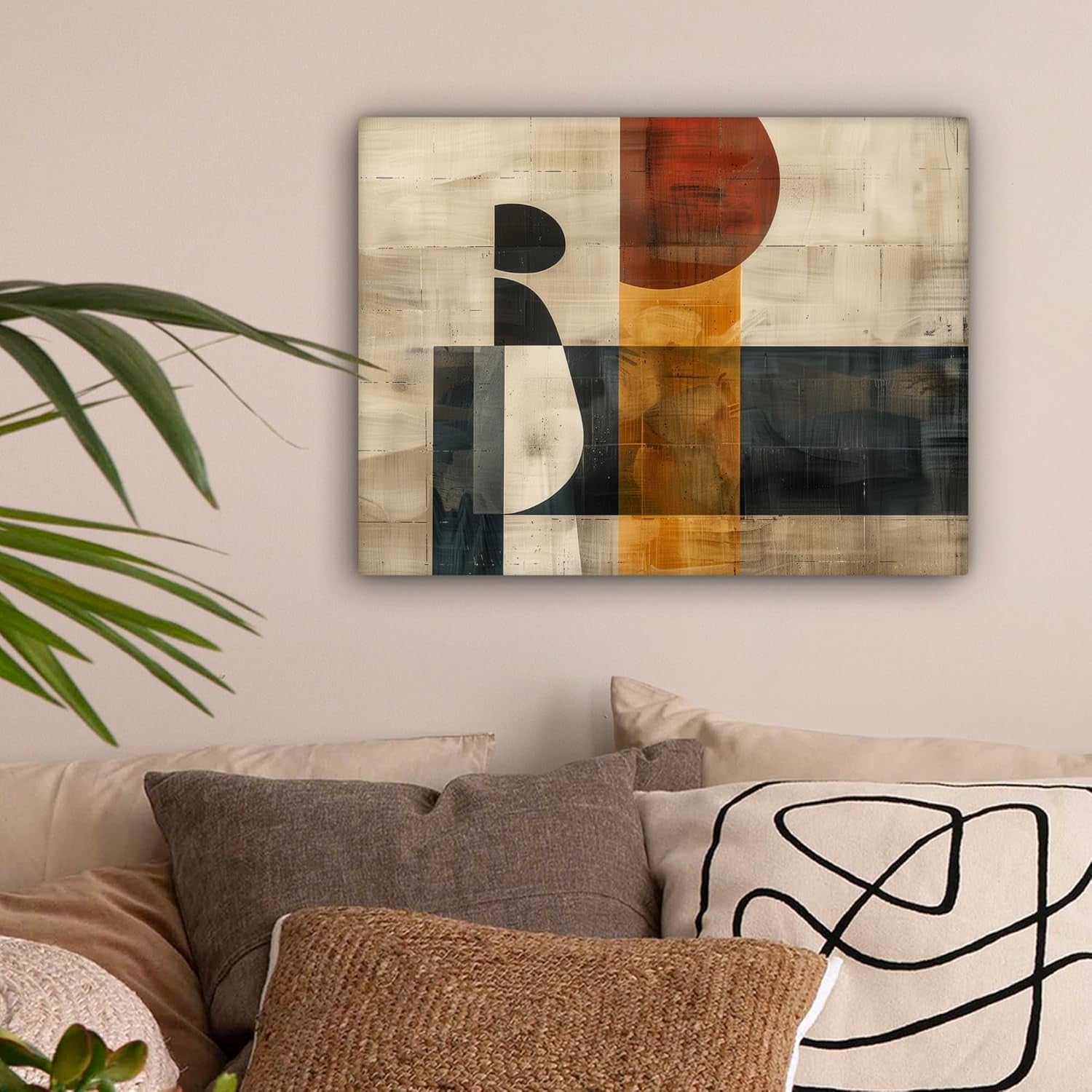 Beige Industrial Abstract Canvas Wall Art 40x30cm Modern Print