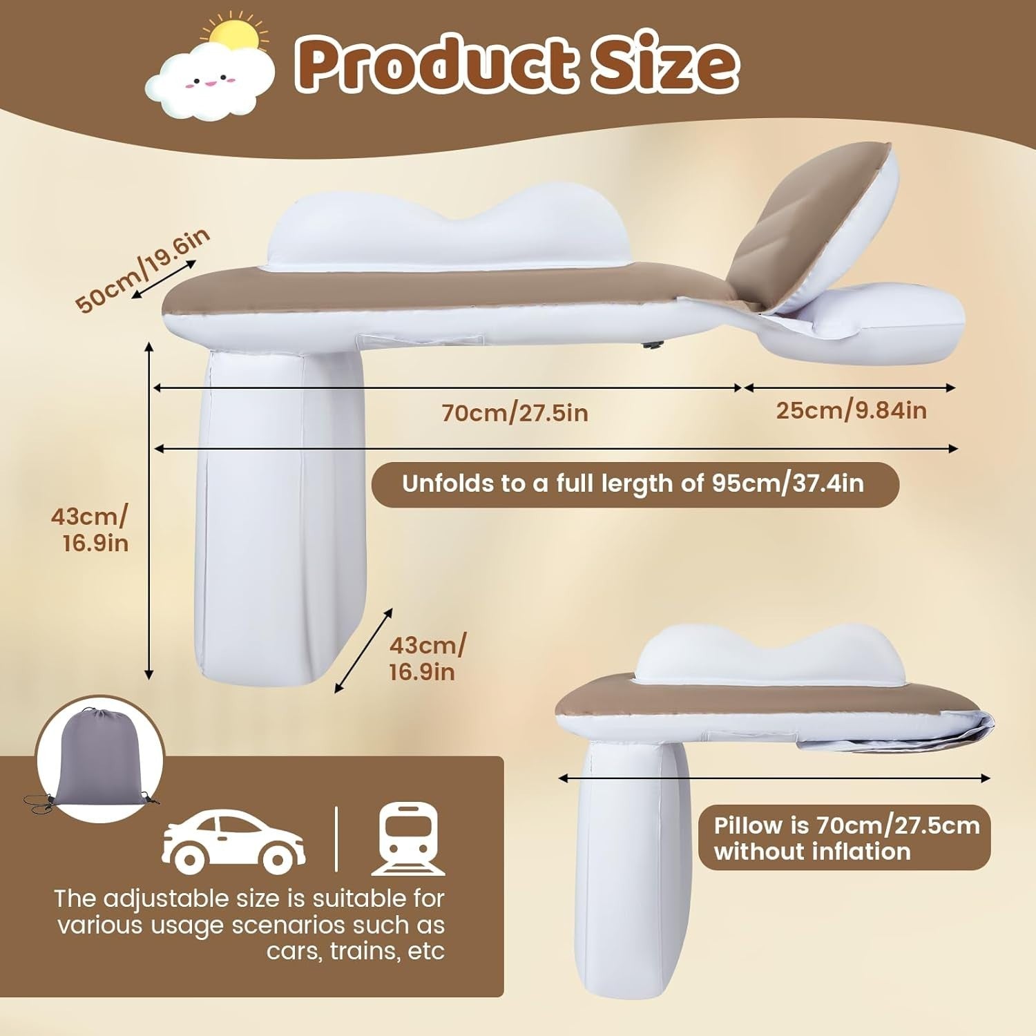 Portable Toddler Travel Air Bed 4-in-1 Kids Inflatable Car Cot