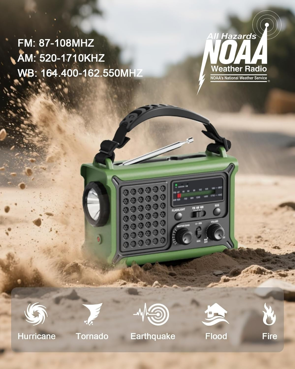 Emergency Solar Weather Radio 12000mAh Hand Crank USB AM/FM/NOAA