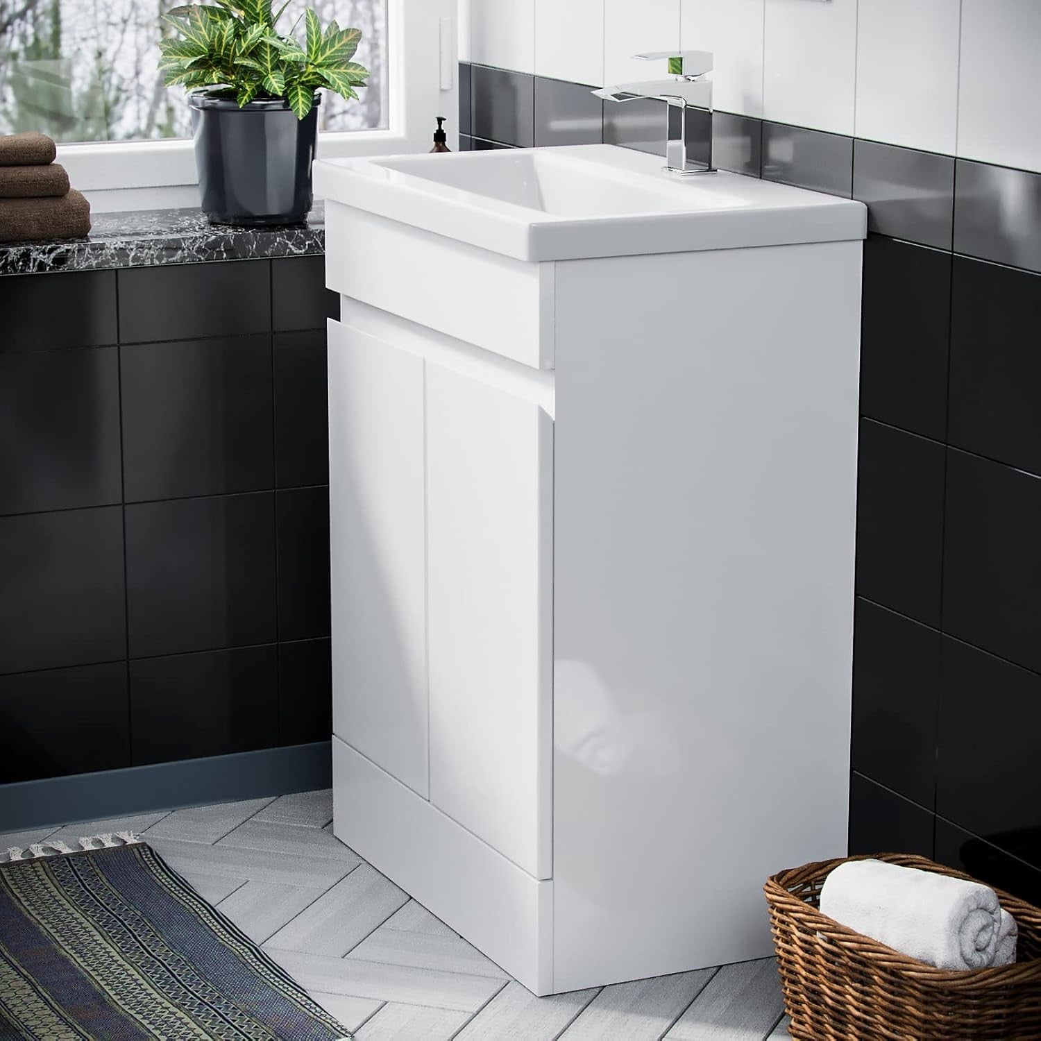 600mm White Bathroom Vanity Unit with Basin Gloss Freestanding Sink Cabinet