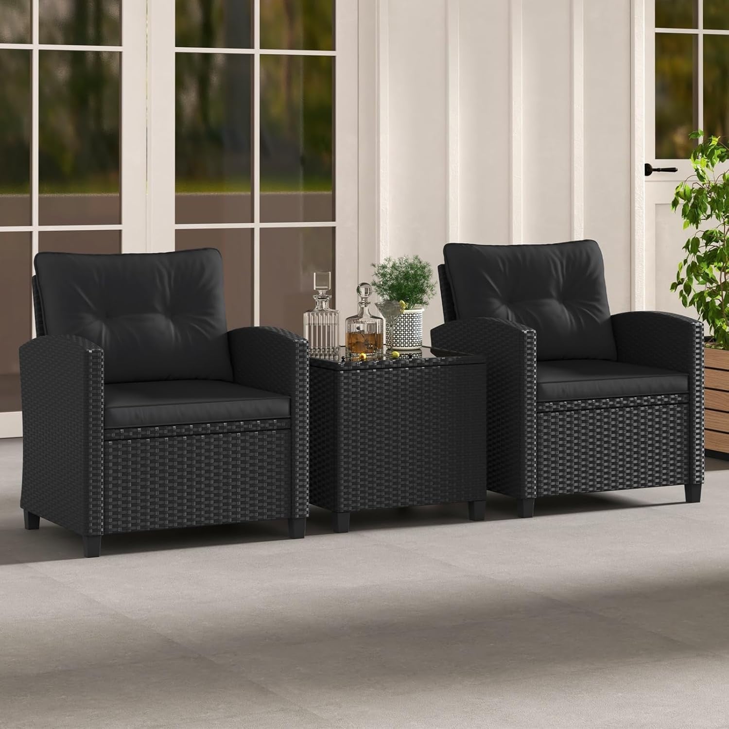 3PC Rattan Garden Furniture Set Chairs & Table Outdoor Patio Balcony