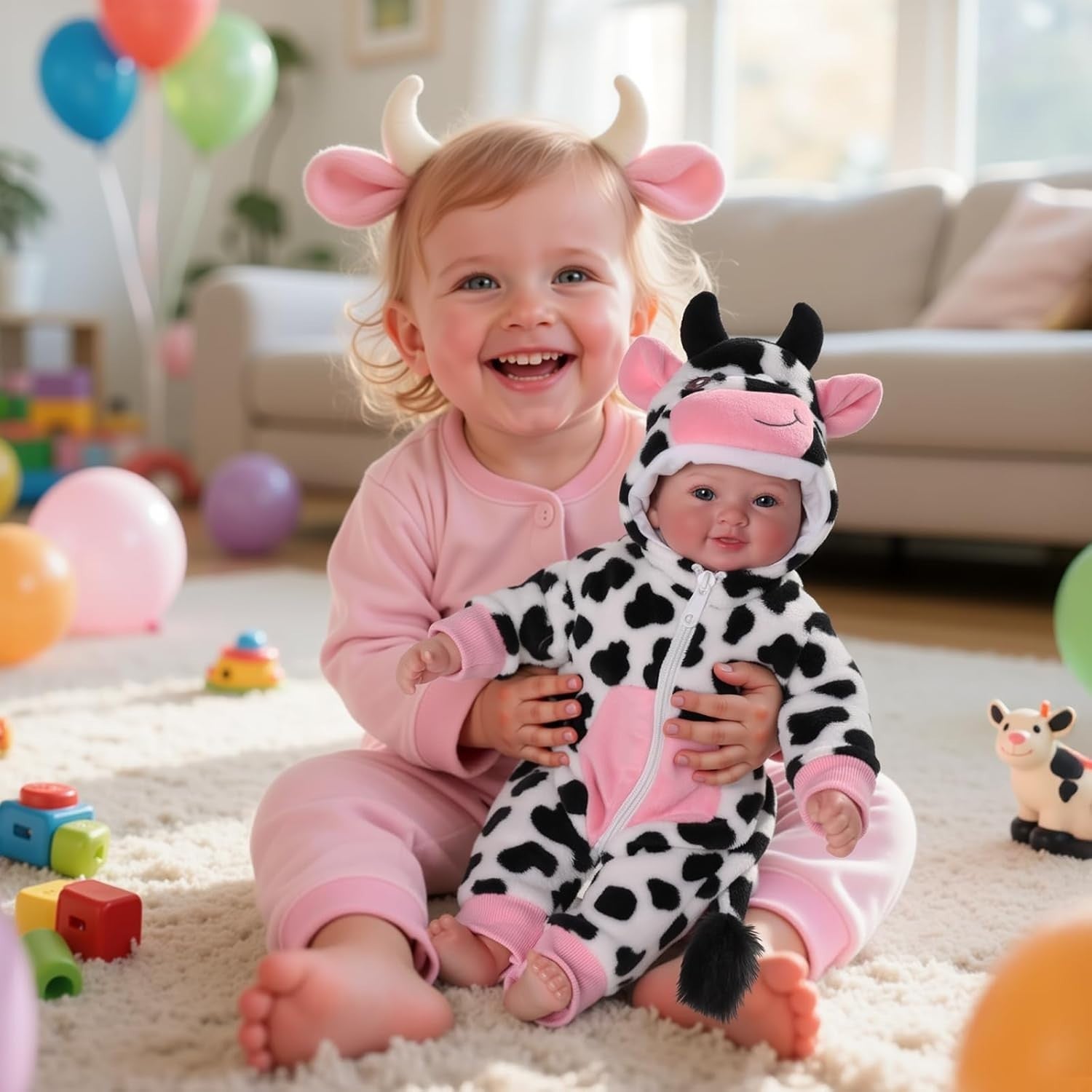 17” Reborn Baby Doll Soft Body Cow Outfit Newborn Set
