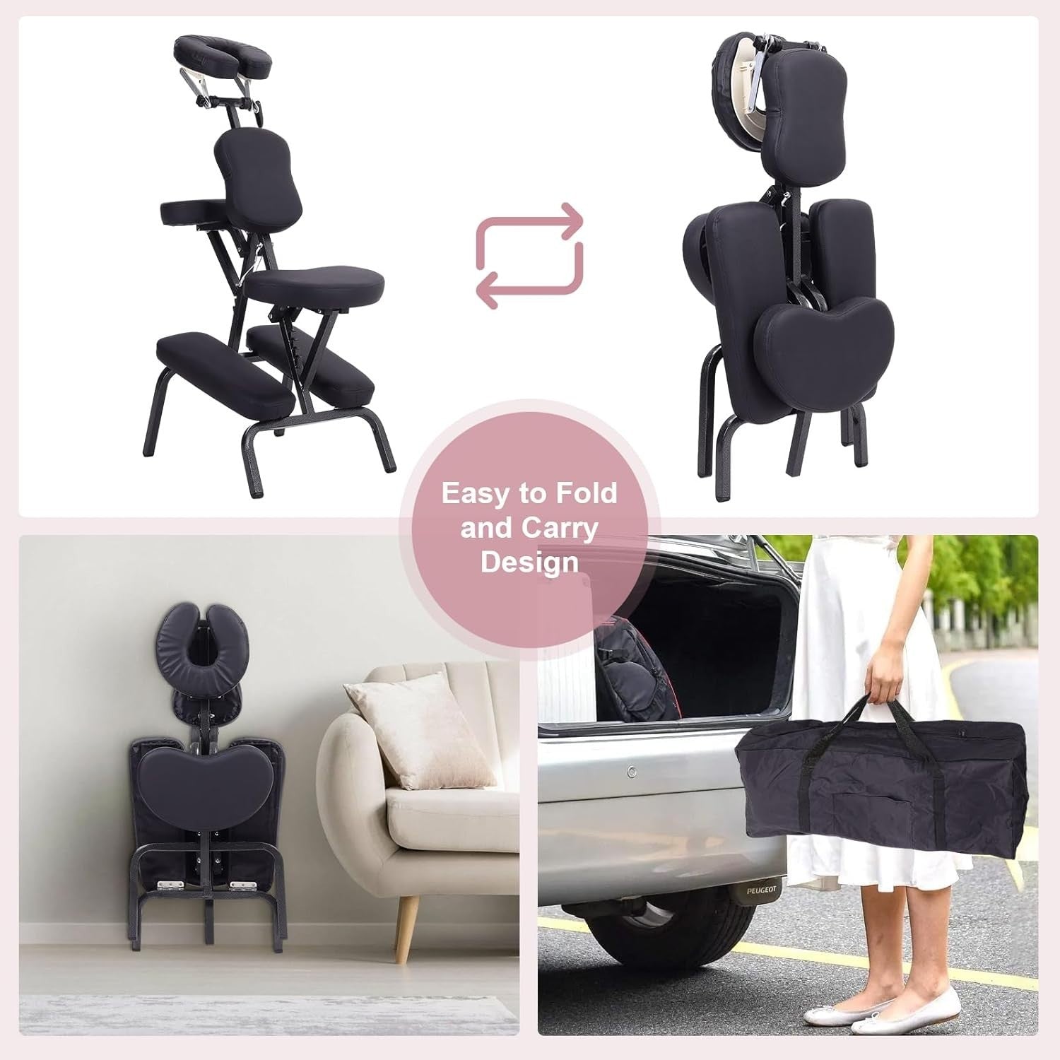 Portable Folding Massage Chair Adjustable Tattoo Beauty Spa Stool w/ Carry Case