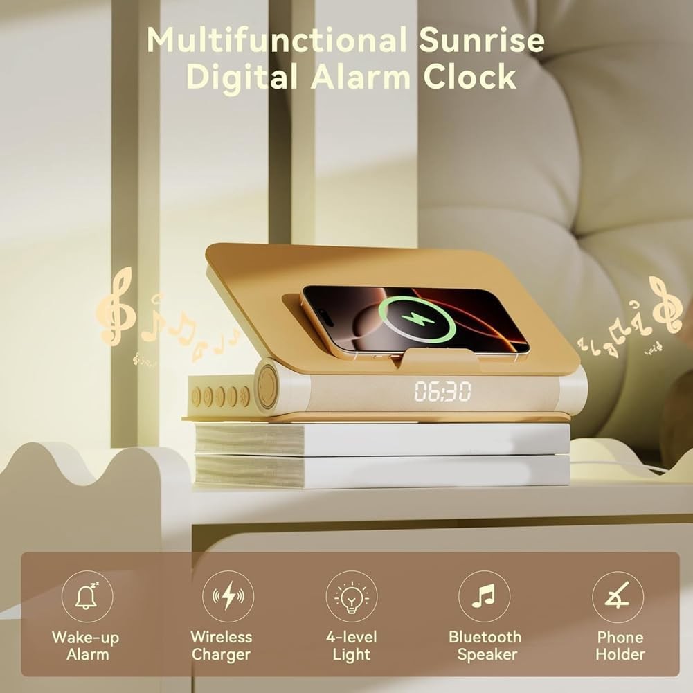 Sunrise Alarm Clock Book Lamp Loud Wake Up Light Heavy Sleepers Snooze