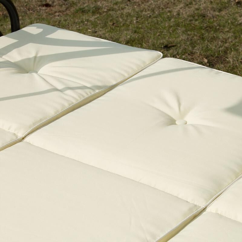 3 Seater Garden Swing Chair with Canopy & Cushions – Beige/Black Hammock