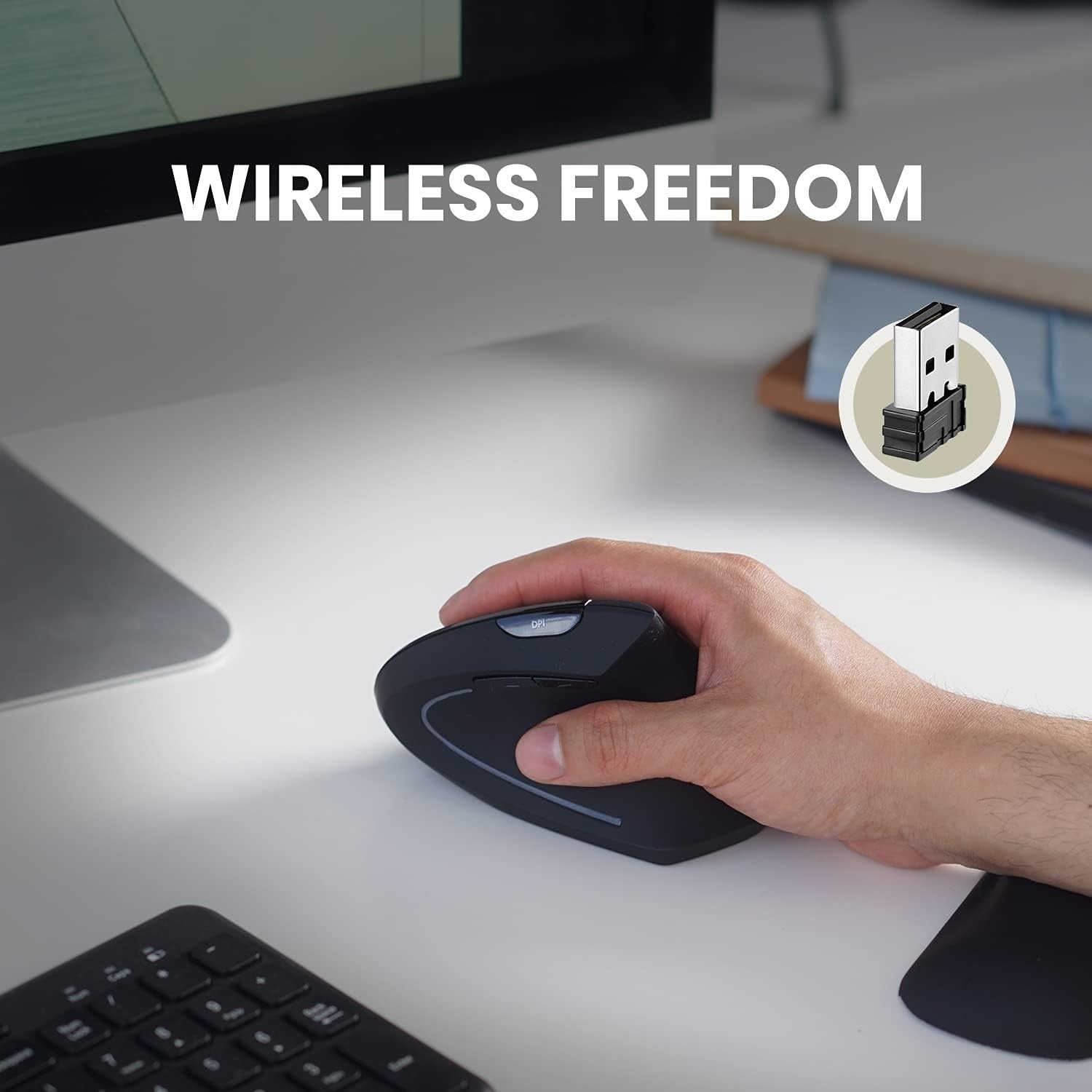 Vertical Ergonomic Wireless Mouse 2000 DPI 6 Button USB Right Hand