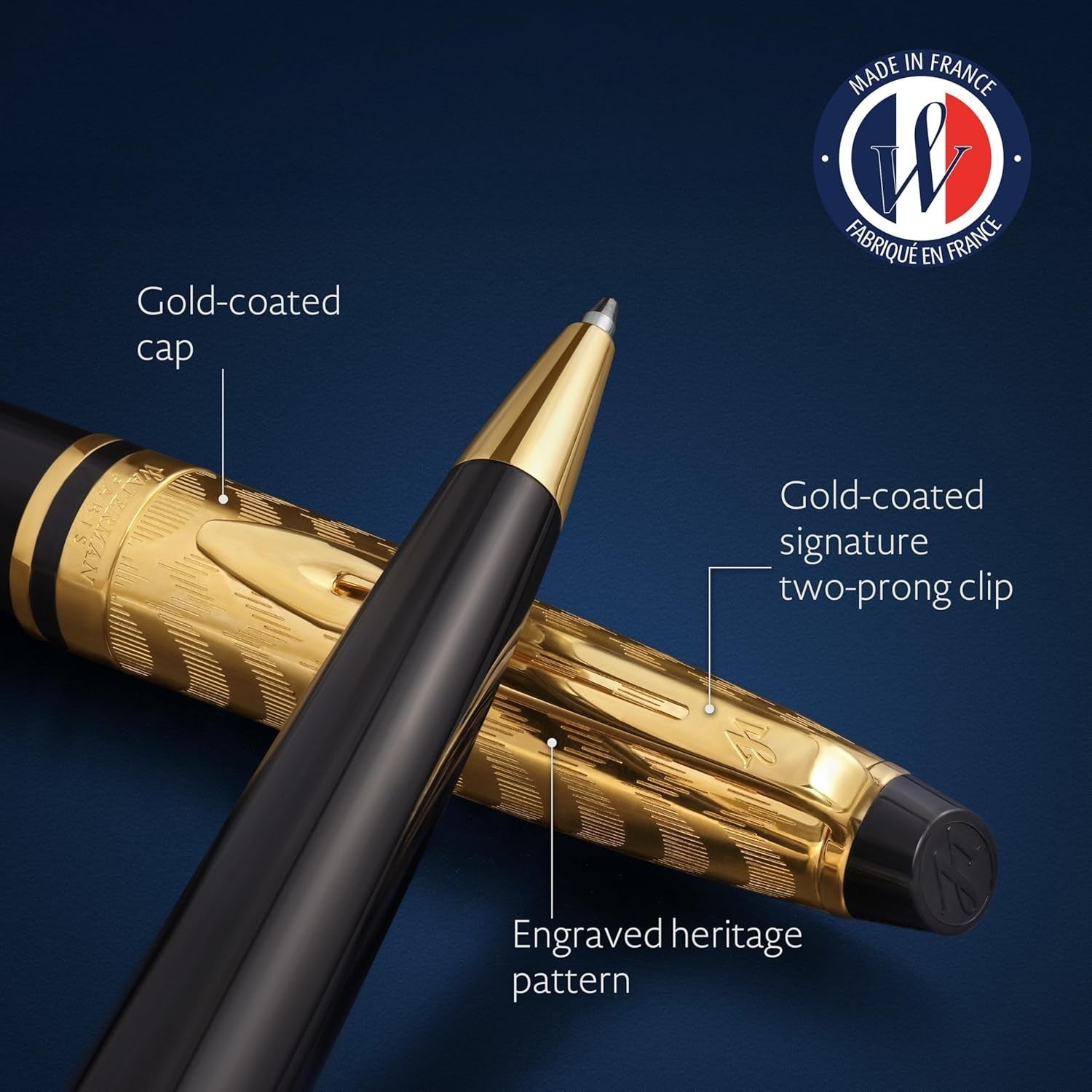 Black & Gold Ballpoint Pen Medium Blue Ink Luxury Gift