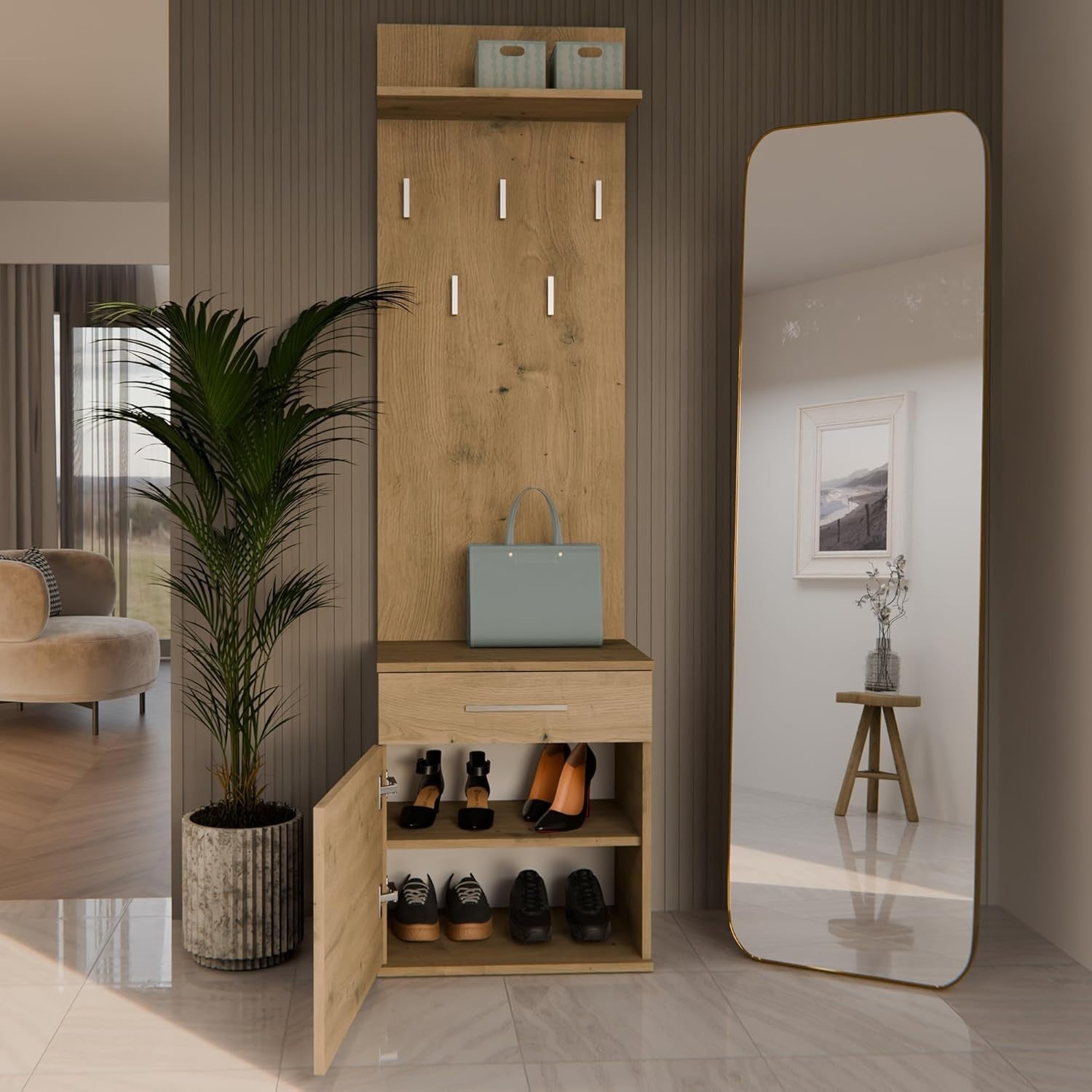 Modern Double Entryway Wardrobe with Drawers, Hooks & Shoe Storage 180cm