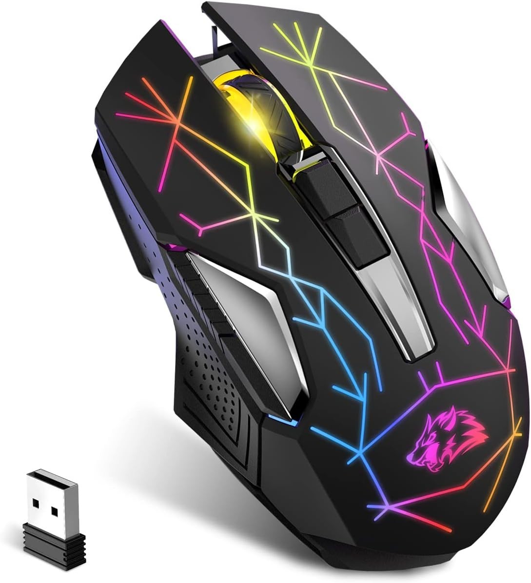 Wireless Gaming Mouse RGB Rechargeable 2400 DPI Silent 2.4G