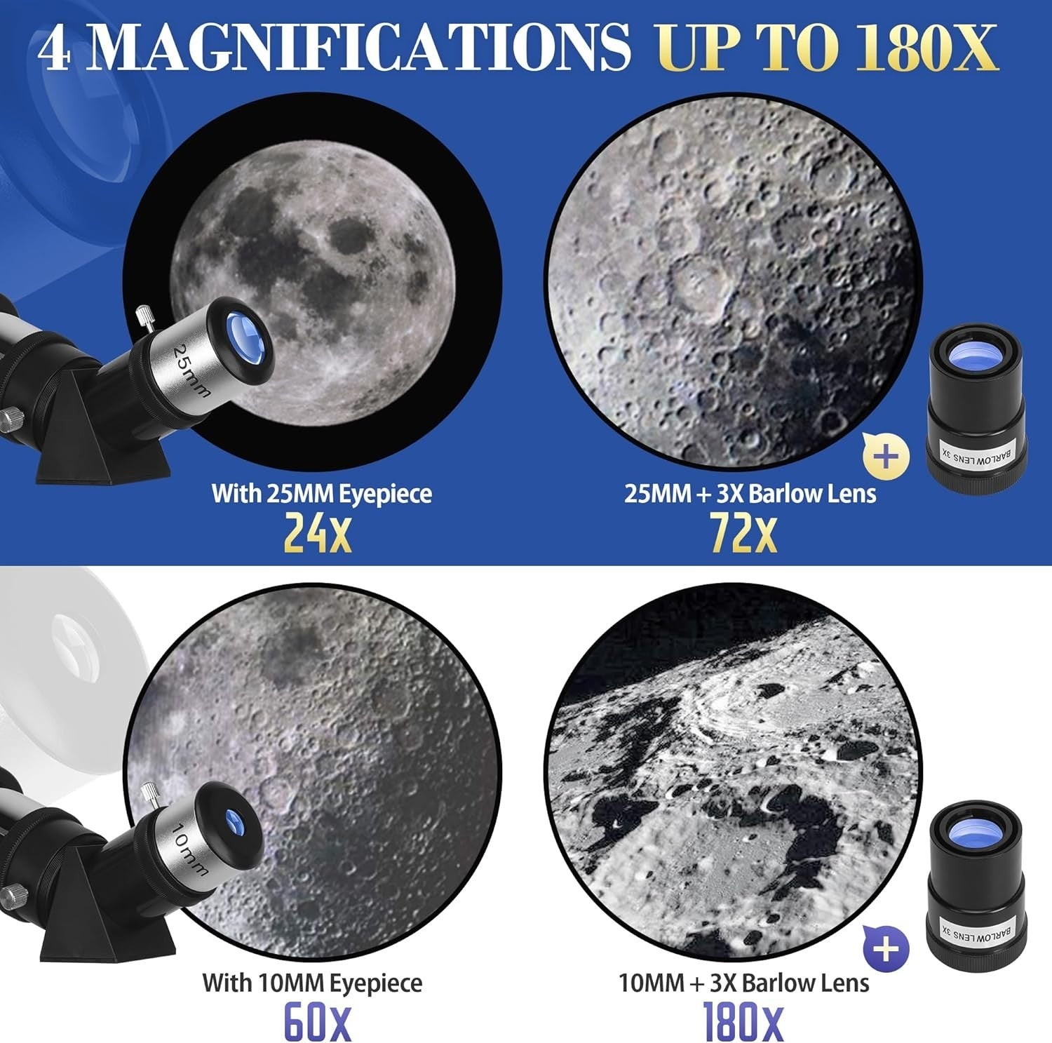 80mm 600mm Refractor Telescope with Tripod & Phone Adapter White