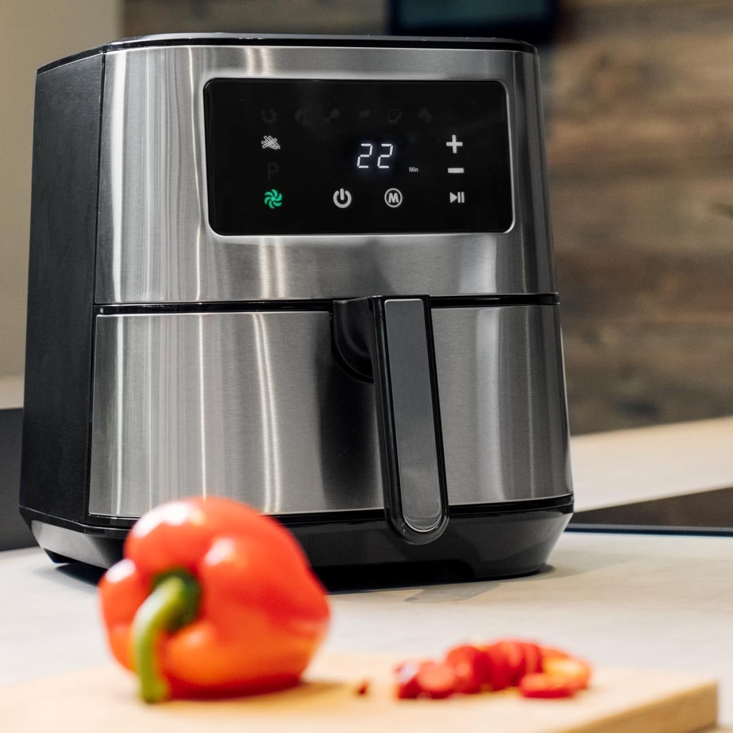 5.5L Large Air Fryer Stainless Steel | 1700W Fast Cooking | 8 Presets Digital