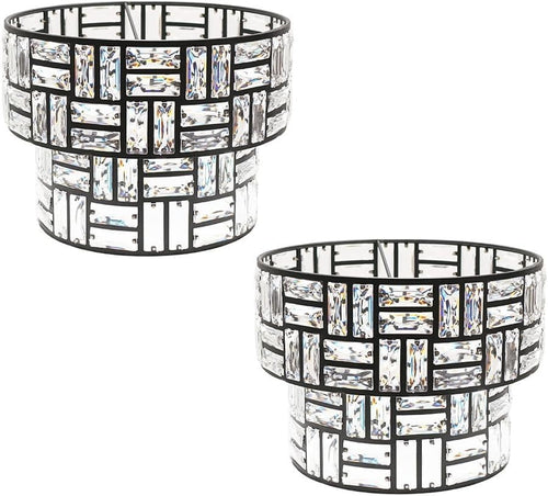 Black Acrylic Jewel Drum Ceiling Lamp Shades Pair Easy Fit 27cm LED