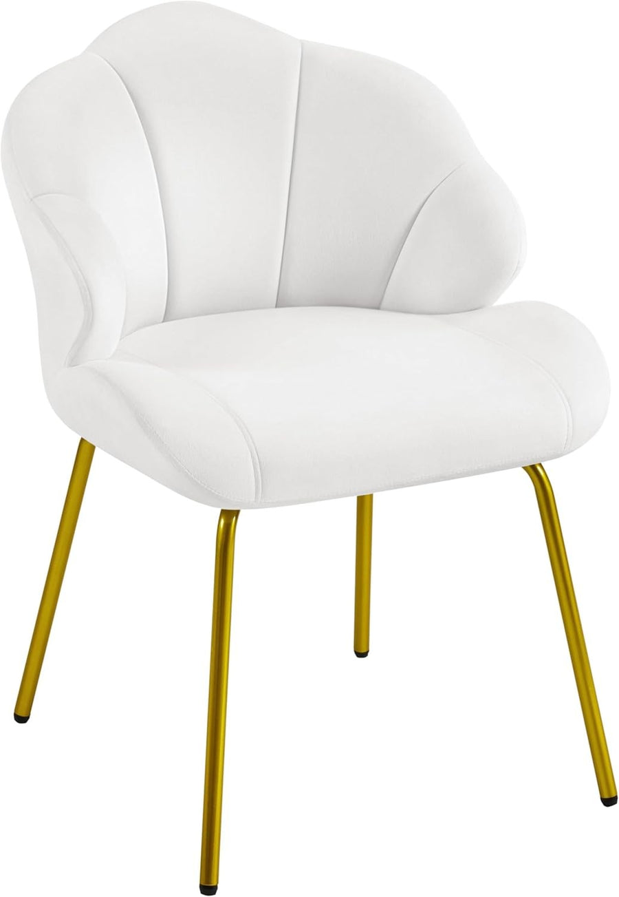 Velvet Accent Tub Chair White Shell Back Gold Metal Legs Vanity Seat