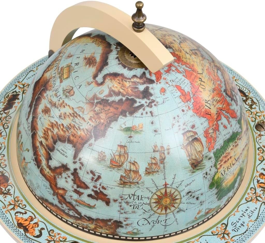 Vintage Globe Bar Drinks Cabinet on Wheels | Blue & White World Map
