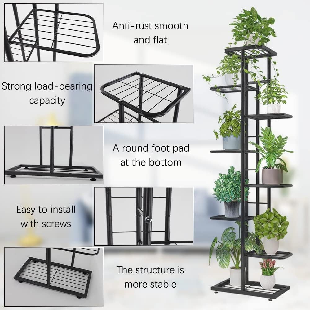 8 Tier Metal Tall Plant Stand Indoor Outdoor Flower Pot Display Rack