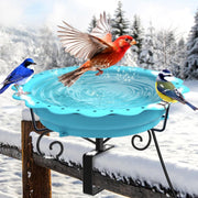 Heated Bird Bath 100W Thermostat Blue Deck Mount Winter Outdoor Water Feeder