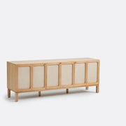 Modern Ash TV Unit with Linen Doors – Wide Media Console with Storage