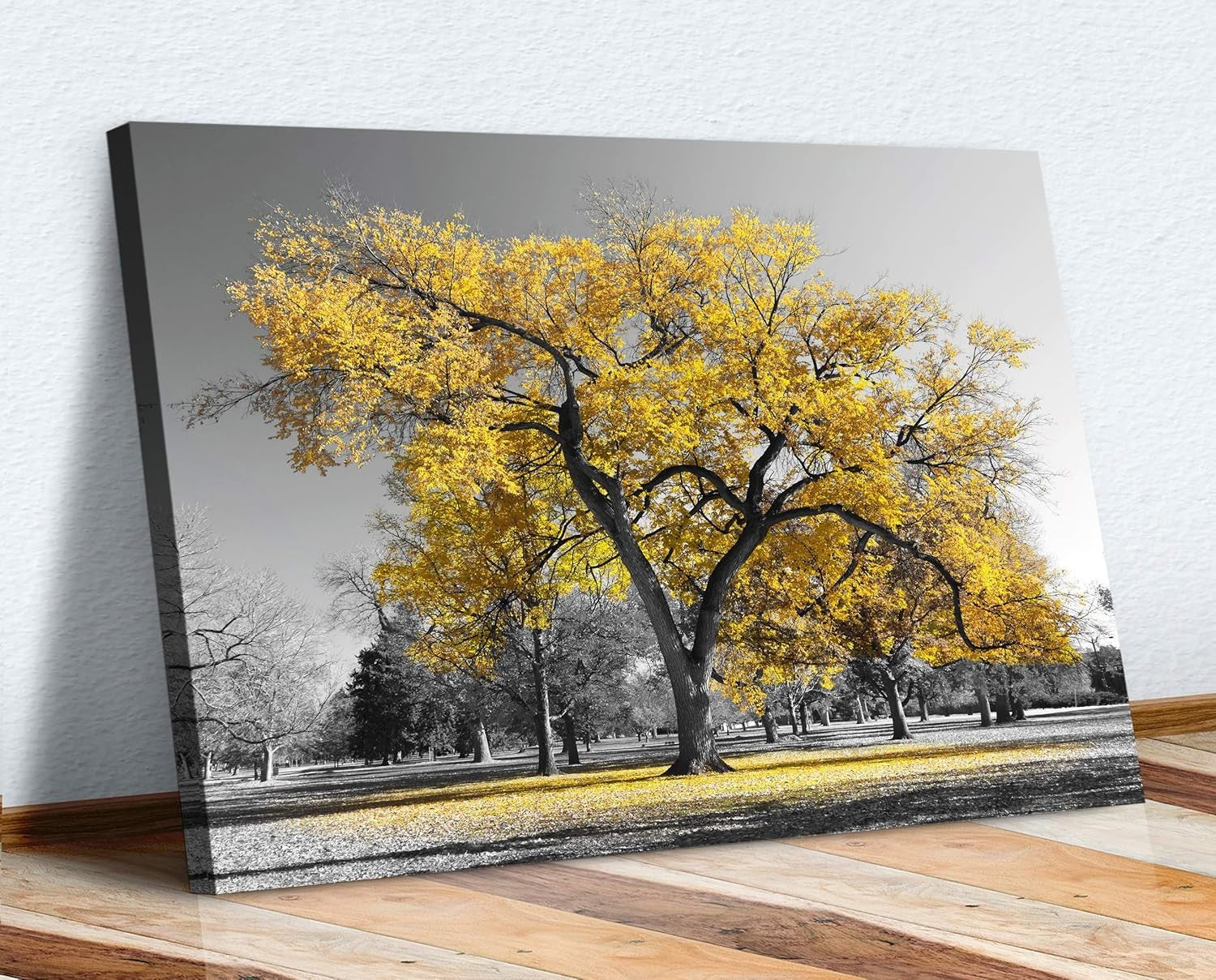 Extra Large Yellow Tree Canvas Wall Art Black White 119x81cm
