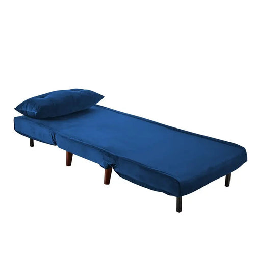 Blue Velvet Single Sofa Bed Chair Folding Seat Guest Sleeper with Pillow