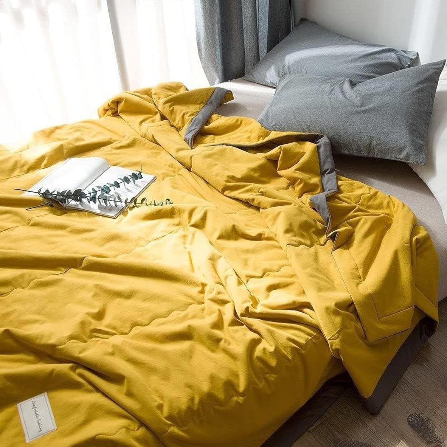 Yellow Cooling Blanket Summer Breathable Lightweight Throw 5.57x6.56ft