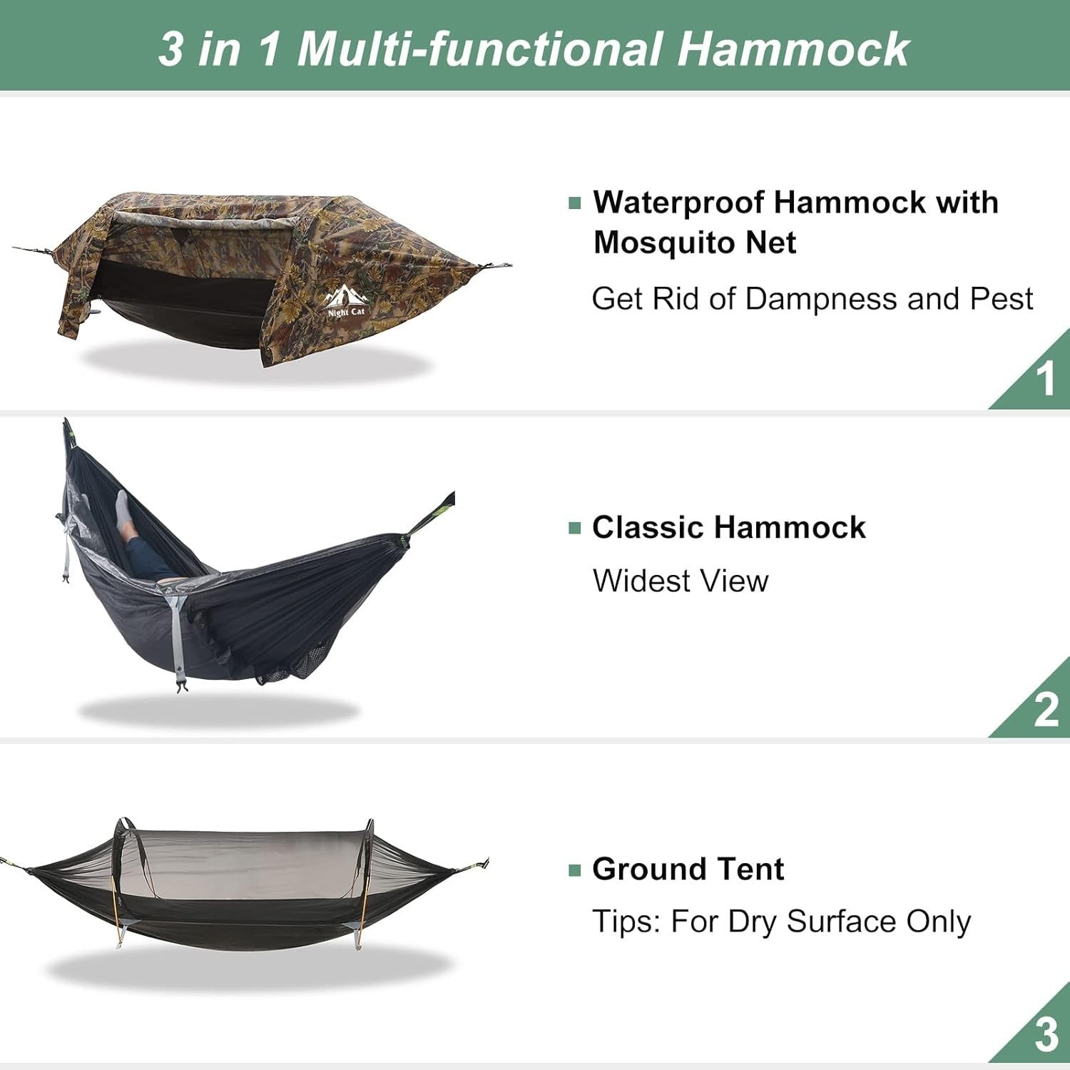Camping Hammock with Mosquito Net 290x140cm | 300kg Load | Full Setup Kit