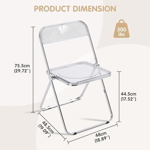Clear Acrylic Folding Chair Chrome Frame Stackable Modern Dining Vanity