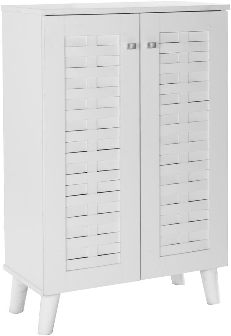4 Tier 2 Door Shoe Cabinet Wooden Storage Unit 60x33x83 cm White