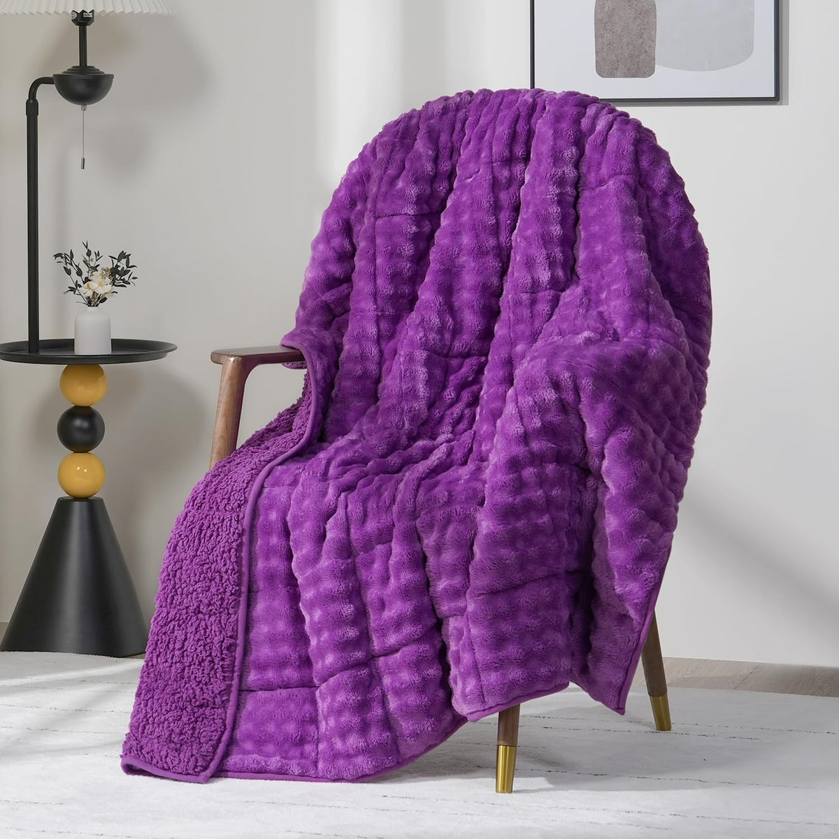 15lb Sherpa Fleece Weighted Blanket 60x80 Purple Plush Adult Warm Calm