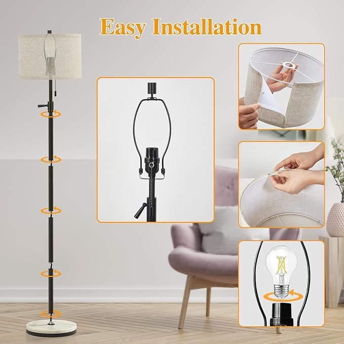 Black Marble Floor Lamp Adjustable Means Pull Chain Standing Light