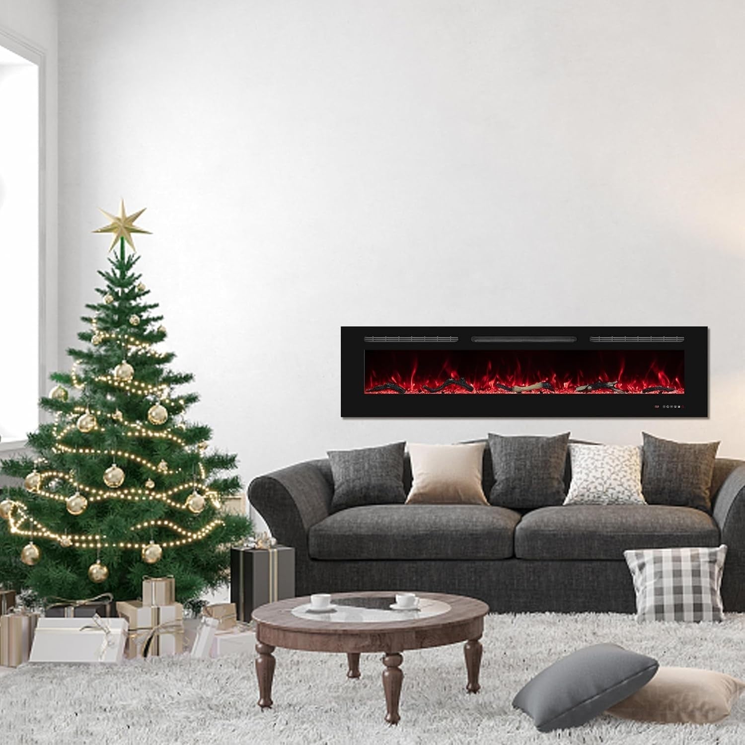 30” Wall Mounted Electric Fireplace Heater LED Flame Remote Timer