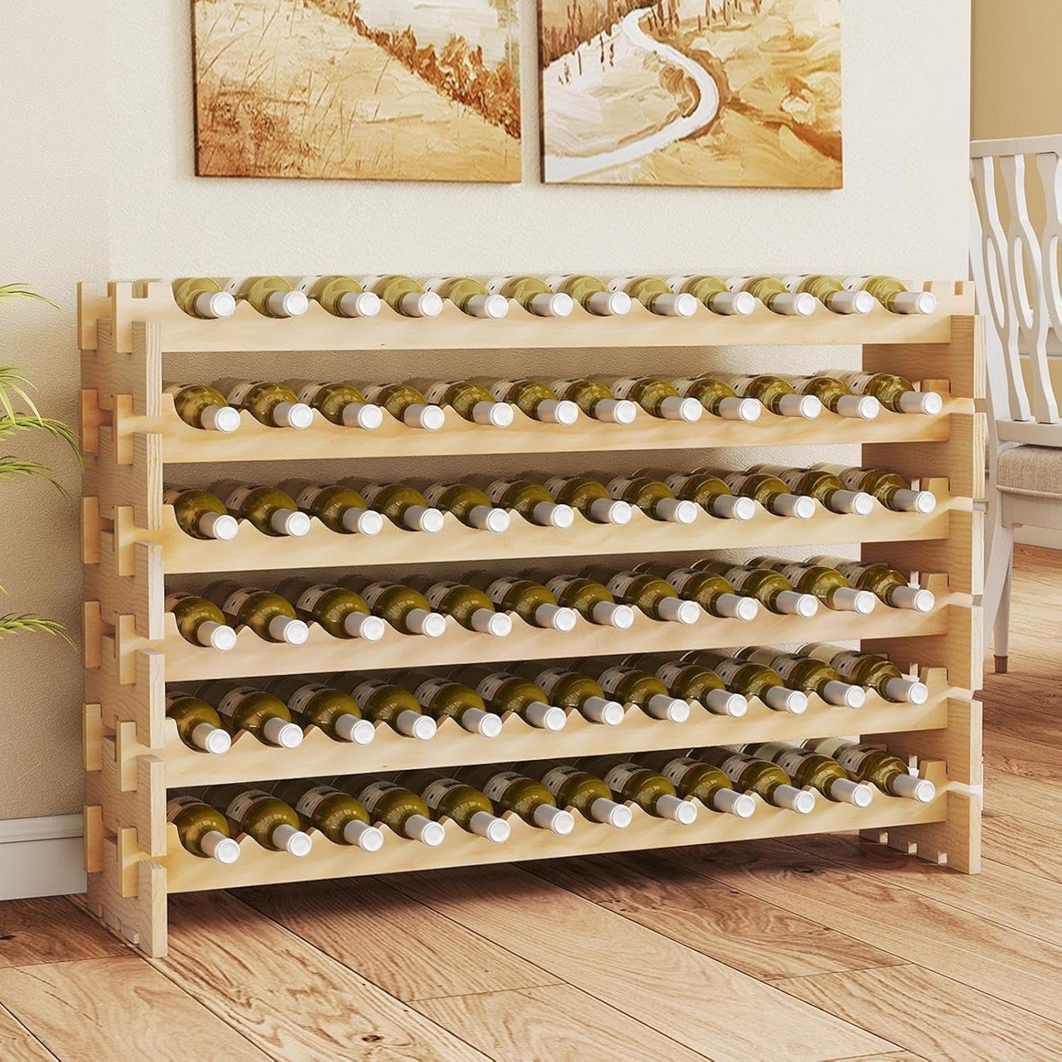 Large Wooden Wine Rack 72 Bottle Storage Shelf | Freestanding Stackable Pine