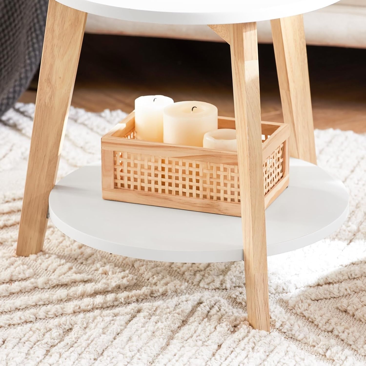 2x Nesting Round Coffee Tables Set Modern White Wood Side End Table Storage