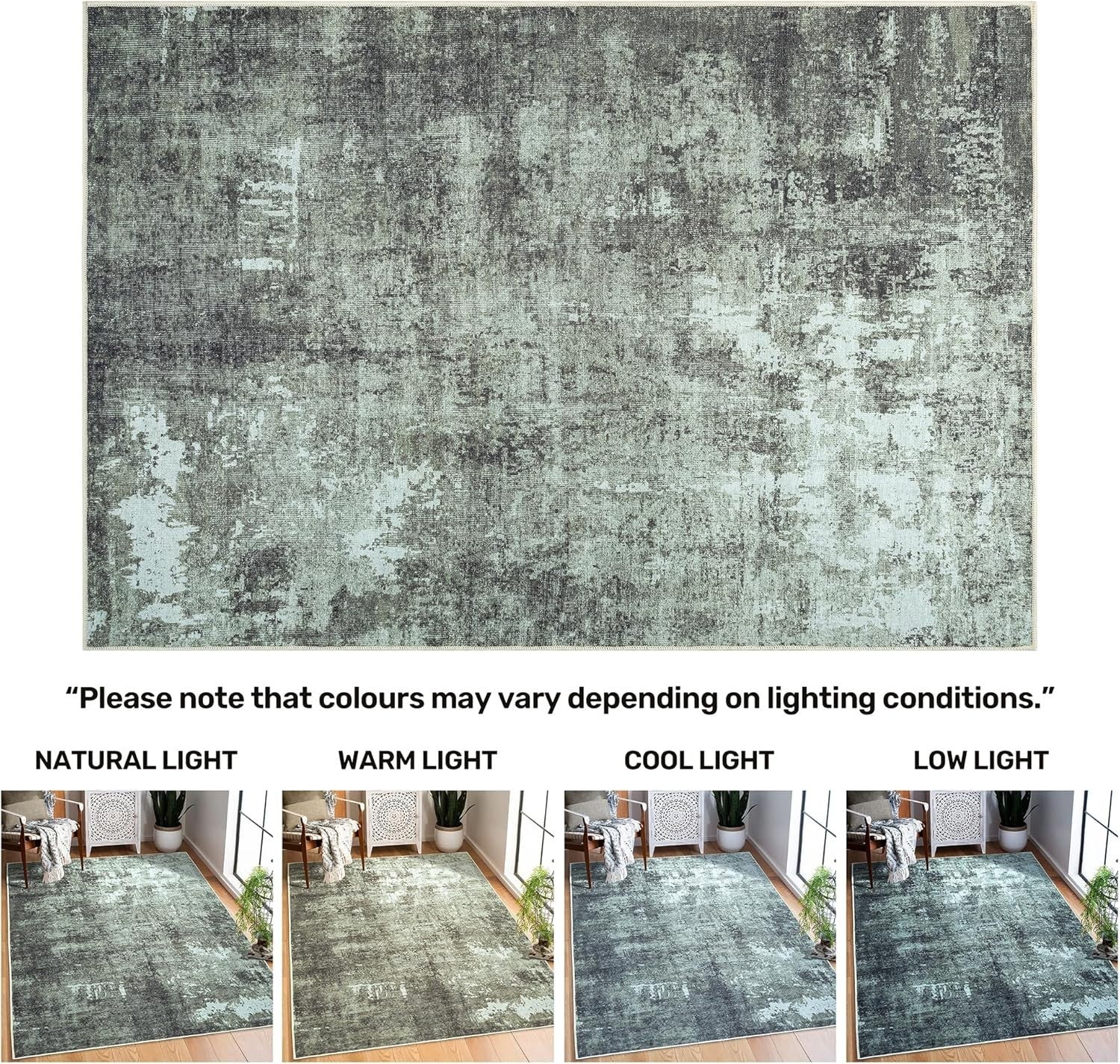 Washable Rug 152x213cm Non-Slip Soft Modern Green Carpet Living Room Bedroom